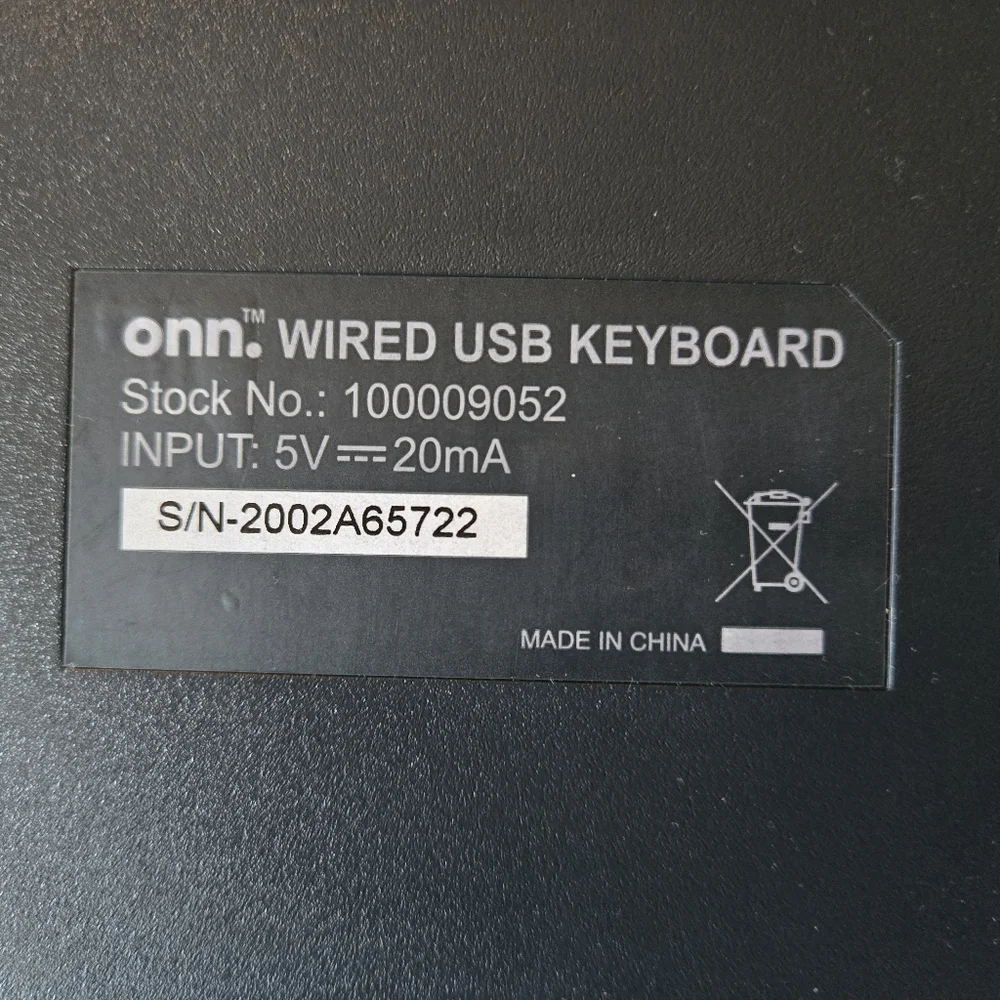 Onn Wired USB Black Keyboard Stock No. 100009052